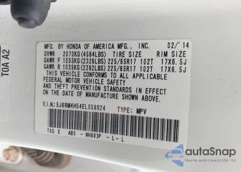 2014 Honda Cr-V Ex from USA, damaged, VIN 5J6RM4H54EL058924